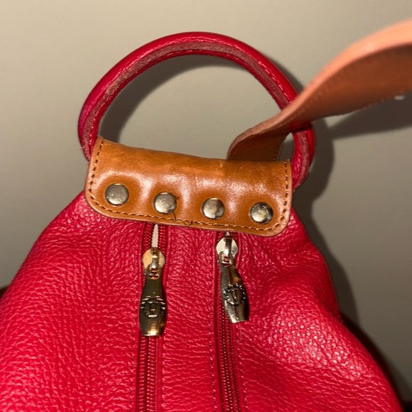 Valentina Backpack Shoulder bag sling back Italian leather Red/ Brown - Picture 11 of 14